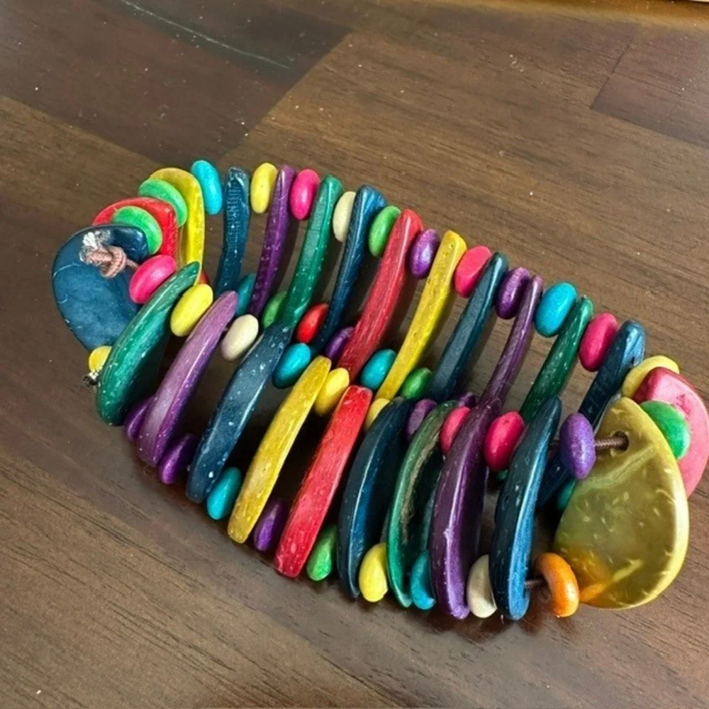 Multicolor Wood‎ Disc Stretch Bracelet Rainbow Boho Beaded Chunky Jewelry